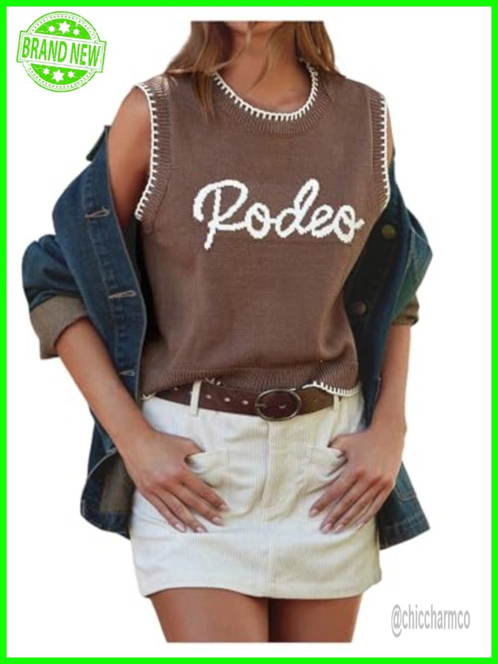 Letter Graphic Crew Neck Sleeveless Knit Sweater Vest